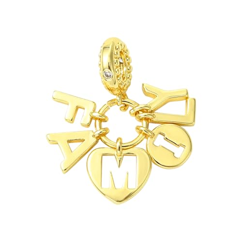 Charms for Jewelry Making Real 18K Gold Plated Dangle Charms Large Hole European Brass Pendant for Bracelet Necklace Women Gift - style: Letters