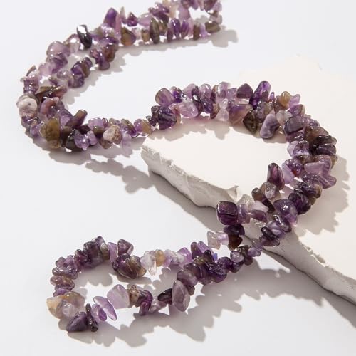 200pcs Natural Chip Stone Beads Amethyst Stones Crystals Stone Beads Gemstone Chip Beads for Bracelet Necklace Earrings Jewelry Making (Amethyst) - color: amethyst