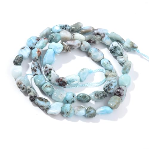 Larimar Pebble Nugget Oval Free Tumbled Stone 6-8mm Natural Gemstone Loose Beads Approx 15.5 inch for DIY Jewelry Making - color: Larimar
