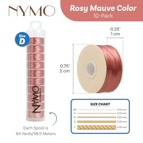 The Beadsmith Nymo Thread – 10-Pack Rosy Mauve Color – Size D, .30mm Diameter, 64 Yard/58.5 Meter Spool – Made of Nylon – Bead Embroidery & Weaving, Off Loom & Loom Work and DIY Craft Projects - size: Size D, 64 Yards, style: Rosy Mauve