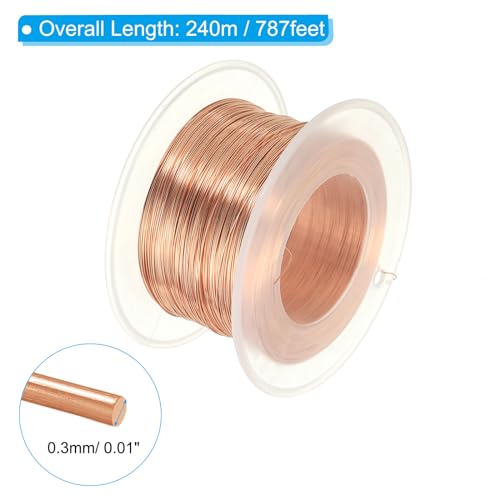 PATIKIL 787.39 Feet Solid Bare Copper Wire,28 Gauge 99.96% Pure Copper Wire 0.3mm Soft Beading Wire Metal Plant Stem Ties for Jewelry Craft (240m) - size: 0.3mm x 787.39ft
