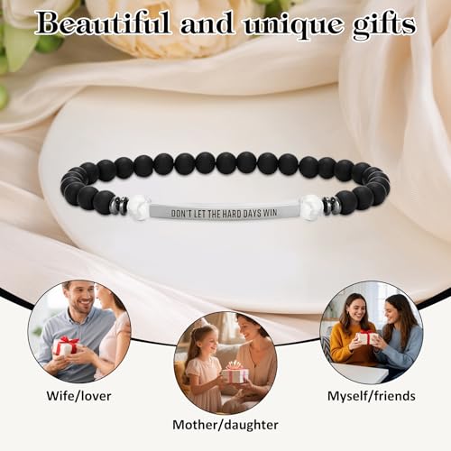 INSYOHO Dont Let the Hard Days Win Bracelet – Inspirational Healing Crystal Bracelet for Women & Men, Agate & Amethyst Beaded Adjustable, Motivational Gift for Stress Relief & Positivity - color: Frosted