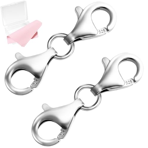 MKCYD 925 Sterling Silver Double Lobster Claw Clasps,Necklace Extender Double Bracelet Clasp and Closures for Jewelry Making (Made in Italy, 9MM) - color: 2Pcs Silver