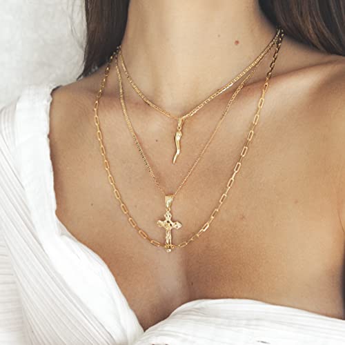 Barzel 18K Gold Plated Flat Marina Chain With Italian Horn Necklace Cornicello - Made In Brazil - size: 20 Inches