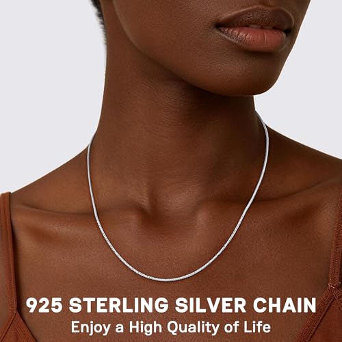 Jewlpire 1.3mm Box Chain 14K Gold Plated 925 Sterling Silver Chain Necklace for Women, Thin & Sturdy Womens Chains Necklace 14 16 18 20 22 24 26 Inches - color: 925 Sterling Silver, size: 24 Inches