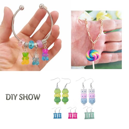 Bulk Assorted Candy Pendant,Grandient 3D Gummy bear Charms for Jewelry Necklace Earrings Bracelet Art Craft Project Making (70pcs with hole)