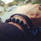 Hamoery Men Women 8mm Tiger Eye Stone Beads Bracelet Elastic Natural Stone Yoga Bracelet Bangle - color: A-2 Pcs Set 4-21003