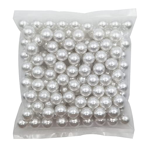INSPIRELLE 16mm White Lustrous ABS Undrilled Art Faux Pearls for Vase Fillers, 140pcs Big Size No Hole Makeup Beads Imitation Round Pearl Beads for Table Scatter Home Wedding Decoration - color: White, size: 16mm