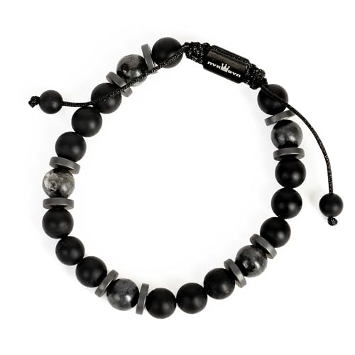Mens Beaded Bracelet - Stone Jewelry, Black Onyx Hematite Bracelets, Mens Accessories, Adjustable - style: Spectral Night