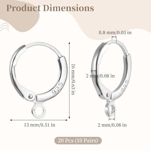 20 Pcs Silver Earring Hooks Small Round Earring Hoops with Loops Jewelry Making Supplies for DIY Dangle Earring Making - color: Silver