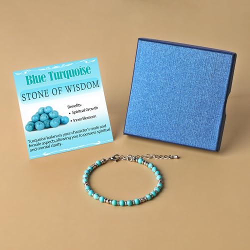LPBeads Beaded Bracelets for Women Energy Gemstone Charm Jewelry Adjustable Bracelet Gifts for Mom, Daughter, Wife, Friends, Bestie - color: Blue Turquoise