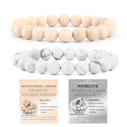 NCB 2.3-Piece 4mm Natural Crystal Gemstone Stretch Bracelets – Handmade Reiki Energy Healing Jewelry for Meditation,Yoga, Unisex - color: 2PCS ( Howlite+White Fossil Jasper ), size: 8mm