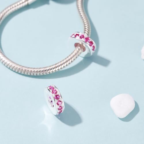 925 Sterling Silver Spacer Charm Bead with Clear CZ for Pandora Charms Bracelets - color: 4pcs Rose Pink