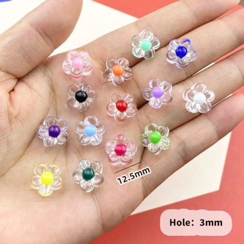 150Pcs Acrylic Flower Beads Candy Color Transparent Plastic Pastel Spacer Beads with Hole for DIY Crafts Wind Chimes Suncatcher Necklaces Bracelets Earrings Jewelry Making(White) - color: White
