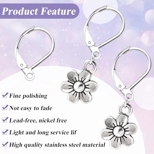 12 Pcs Leverback Earring Hooks, Stainless Steel Clasp Hoops, Hypoallergenic Dangles Earring Hooks, French Ear Wire Findings for Women, DIY Crafts, Jewelry Making (Silver) - color: Silver 12pcs
