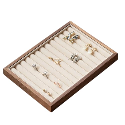 12-Line Black Walnut Wooden Jewelry Tray with Velvet Lining - Premium Ring & Earrings Storage Organizer for Drawers, Luxury Jewelry Display Tray, Elegant Jewelry Organizer for Women - color: 12 Line