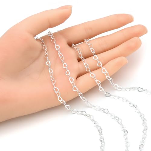 Adabele 5 Feet Authentic 925 Sterling Silver Unfinished Heart Shaped Link Chain 5.5mm x 4.3mm Hypoallergenic Nickel Free for DIY Craft Jewelry Making SSK-T3 - color: Sterling Silver, size: 5.5mm Heart Link - 5 Feet