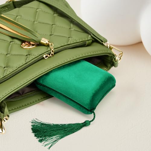 TAIMY Necklace Boxes, Velvet Small Earring and Necklace Case for Women with Tassel, Empty Long Necklace Pendant Box for Her(Green) - color: Green