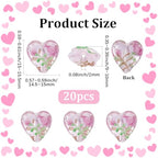 1 Box 20PCS Pink Heart Lampwork Beads Rose Flower Handmade Transparent Flat Glass Clear Floral Spring Garden Loose Spacer Bead Bulk for Jewelry Making Valentine's Day Bracelet Craft Supply