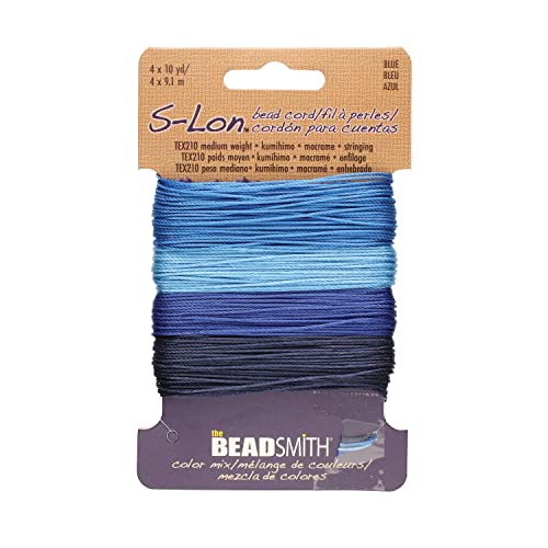 The Beadsmith S-Lon Bead Cord – .5 mm Twisted Nylon Cord for Stringing, TEX210, Blue Mix, 4 Colors, 10 Yards Each Color - color: Blue