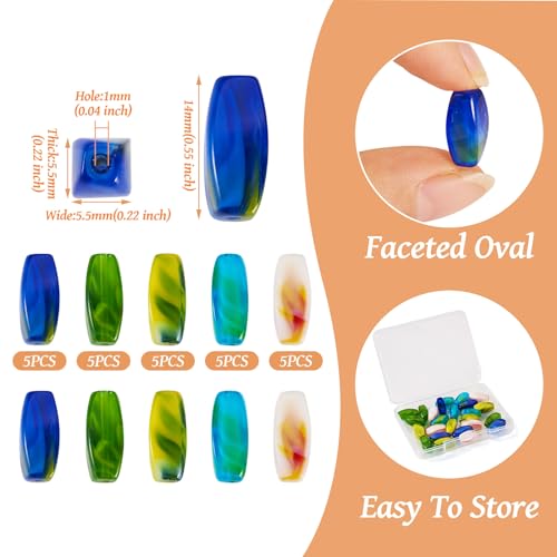 Pandahall 25Pcs Glass Oval Beads Crystal Barrel Long Smooth Bead 14x5mm lmitation Gemstone Gradient Loose Spacer Beads for Necklace Keychain Bracelets Jewelry Making