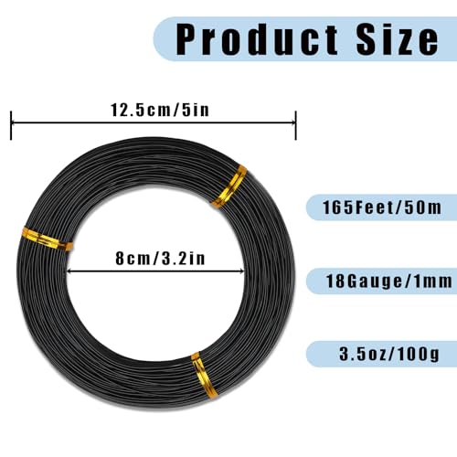 Aluminum Craft Wire,165 Feet 18 Gauge Aluminum Wire for Crafting/Jewelry Making/Floral Making/Sculpting, 1mm Bendable Metal Wires for Model Making/Picture Hanging/Handmade Beading etc(Black) - color: Black