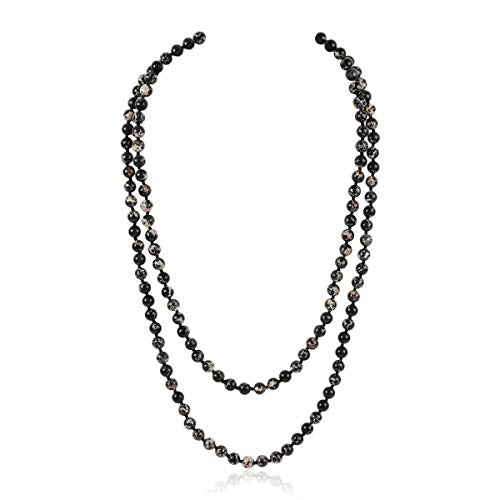 Bead Strand Versatile 60" Long Wrap Necklace - Handmade Knotted Multi Layer Sparkly Crystal, Semi Precious Natural Stone, Lava, Glass Faux Pearl - color: Natural Stone Bead - Imperial Jasper Black