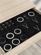 Drawer Jewelry Organizers And Storage,Velvet Bracelet And Ring Display Small Tray,Dresser Jewelry Drawer Organizer Inserts Containers,Earring And Necklace Holder Box (Black 6 Grids) - style: Black 6 Grids