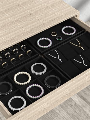 Drawer Jewelry Organizers And Storage,Velvet Bracelet And Ring Display Small Tray,Dresser Jewelry Drawer Organizer Inserts Containers,Earring And Necklace Holder Box (Black 6 Grids) - style: Black 6 Grids