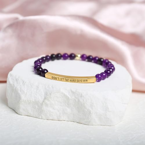 INSYOHO Dont Let the Hard Days Win Bracelet – Inspirational Healing Crystal Bracelet for Women & Men, Agate & Amethyst Beaded Adjustable, Motivational Gift for Stress Relief & Positivity - color: Purple