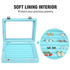 Vicoter Rings Organizer Tray 7 Slots Velvet Jewelry Earring Storage Box with Transparent lid Jewelry Display Case for Girls Wife Mom Women (Light Blue) - color: Light Blue