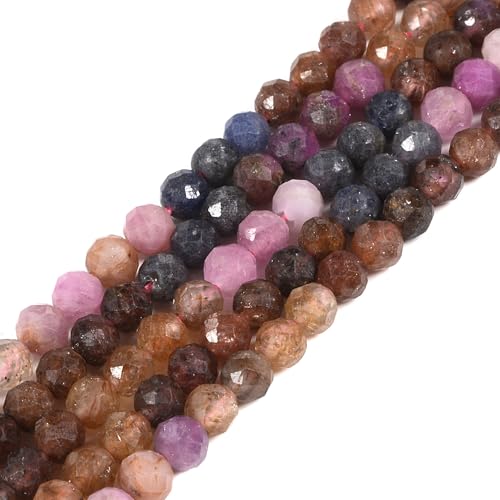 Assorted Color Ruby Sapphire 4mm Faceted Round Beads Loose Beads 16 Inch for Jewelry Making Beads - color: Assorted Color Ruby Sapphire