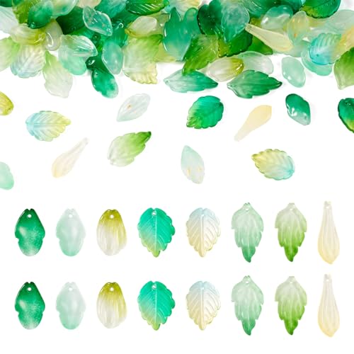 Beadthoven 90pcs Green Leaf Lampwork Glass Beads, Gradient Color Flower Petal Leaves Charms Top Drilled Tiny Leaf Crystal Beads Spacers for Jewelry Making Bracelets Earrings Necklaces DIY Crafts - color: Gradient-9 Styles