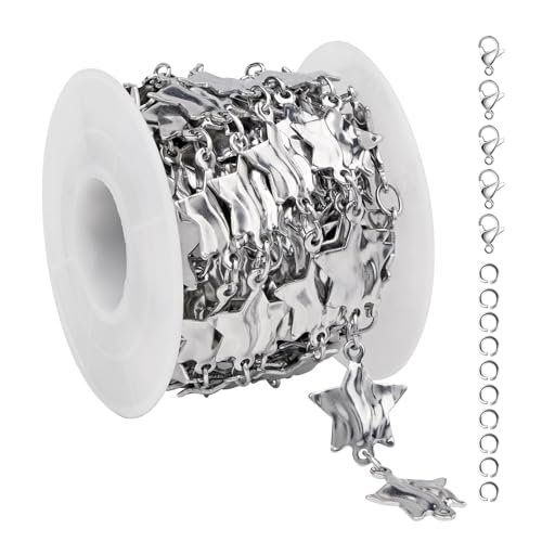 UMAOKANG 2 Yard Stainless Steel Star Chain for Jewelry Making Silver Plated Chain Roll Decoration Craft Chain Roll - color: Silver Star