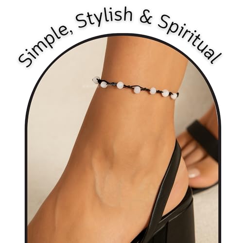 Amazing Gemstone Crystal Anklet Ankle Bracelets for Women - Waterproof Beaded Healing Crystal Anklets, Plus Size Chakra Gemstone Bead Anklet - color: Rainbow Moonstone, style: Hand Knotted