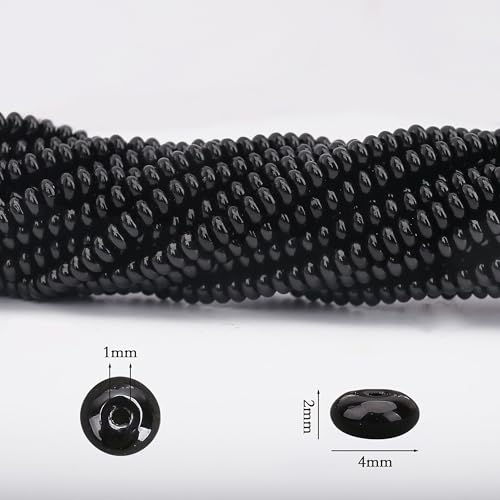 2 Strands (300PCs) Natural Black Obsidian Rondelle Beads, 2 * 4mm Gemstone Loose Spacer Abacus Disk Beads for DIY Bracelet Necklace Earrings Jewelry Making, Craft Supplies Beading Kit - color: Black Obsidian, size: 2*4MM