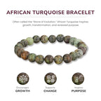 Crystal Vibe 8mm Beaded Bracelets For Women Men - Healing Crystal Bracelet - Adjustable Size - color: african turquoise