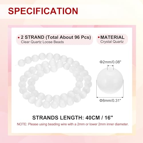 PATIKIL 8 mm Natural Clear Quartz Loose Beads, 2 Strands Crystal Round Stone Strand Beads Gemstone Loose Bead Spacer Beads for Jewelry Making DIY Necklace Bracelet, White - color: White, size: 8 mm