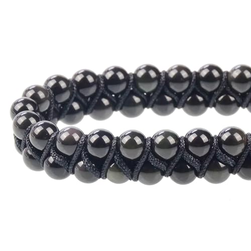 MASSIVE BEADS Double Layer Natural Chakra Healing Power Crystals Macrame Bracelet Yoga Stone Beads Gemstone Meditation Relax Anxiety Bangle for Unisex Women Men - color: Black Obsidian, size: 6mm