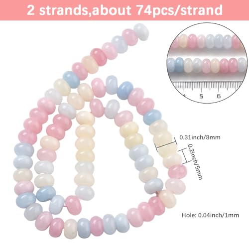 1 Box 2 Strands 148PCS 5X8MM Mixed Color Natural White Jade Rondelle Beads with Holes Colorful Gemstone Crystal Stone Abacus Disk Smooth Spacer Bead for Jewelry Making Xmas Diy Craft Supply - color: Mixed Color, size: 148pcs