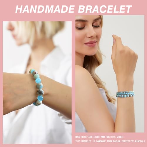 Vinswet 4pcs Beaded Bracelets for Women,Natural Healing Crystal Gemstones Bracelet,Anxiety Stress Relief Bracelet Handmade purple Jewelry Gifts for Women - color: Amazonite&Blue cat eyes&Blue Jasper