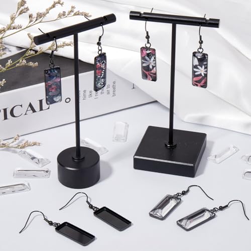 1 Box 60Pcs 20 Sets Black Bezel Earring Blanks 10x25mm Earring Bezel Trays Rectangle Pendant Bezel Blanks with Glass Cabochons Settings Stainless Steel Hooks Accessories for Jewelry Making - style: Style 1