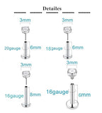 QWALIT Piercing Taper Threadless Insertion Tool - Titanium Labret Pin 16g, 18g, 20g - color: D13 - Silver Threaded+Threadless Tool