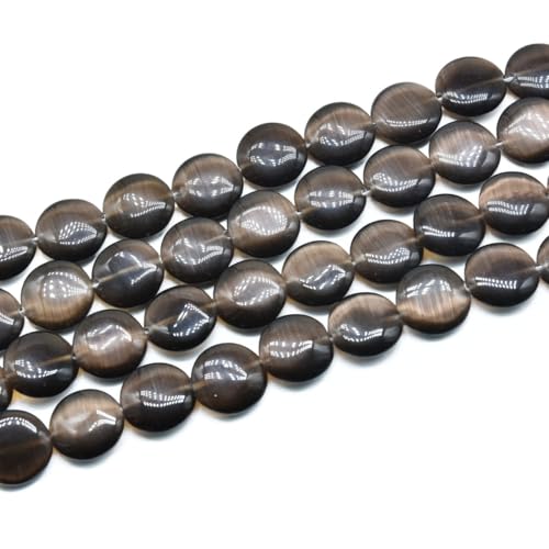 26pcs 15mm Brown Cat's Eye Coin Stone Loose Gemstone Beads Semi-Precious Craft Supplies for DIY Jewelry Making - color: Coin15mm Brown