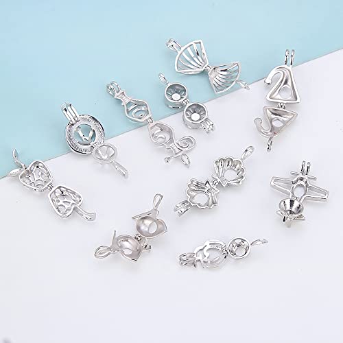 10PCS Random Various Cage Pendants for Pearl Jewelry Making Silver Plated, Design Cage Pendants for Women