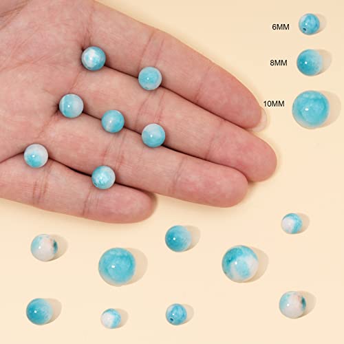 60pcs 6mm Natural Blue White Persian Jade Gemstone Beads Energy Healing Crystal Round Loose Stone Beads for Jewelry Making, DIY Bracelets Necklaces - color: Blue White Persian Jade, size: 6mm