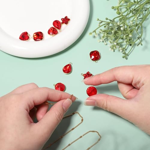 Song Xi Red Shape Random Charms For Jewelry Making Clear Crystal Charms Pendants Bracelets Necklace Earrings Bulk Keychain Arts And Crafts Diy Birthday Gifts For Women AB Color 12pcs - color: Random Shapes - Red