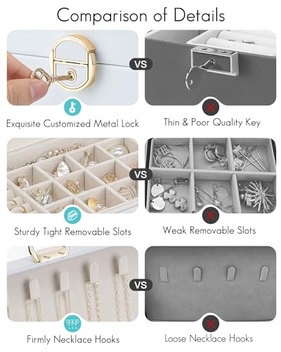 Vlando Jewelry Box Organizer for Women Girl,Lockable Jewelry Case Boxes with 2 Layers,Earrings Necklace,Rings Storage,Gift Box Packaging,Wedding Birthday Gifts Ideas Blue - color: 05.Blue