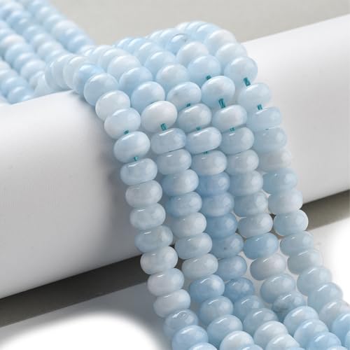 1 Box 2 Strands 148PCS 5X8MM Light Blue Natural White Jade Beads with Holes Rondelle Gemstone Crystal Stone Smooth Spacer Abacus Disk Charm Bead for Jewelry Making Earrings Diy Craft Supply - color: Light Blue, size: 148pcs