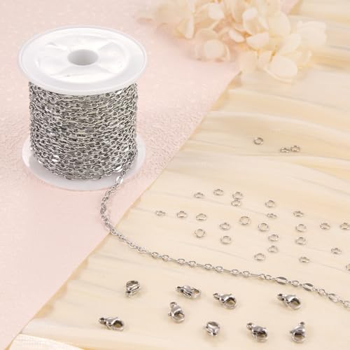 16.4 Feet Stainless Steel Oval Lip Jewelry Making Chains Silver Chain Bulk for Jewelry Making DIY Craft Findings - color: Lip Silver